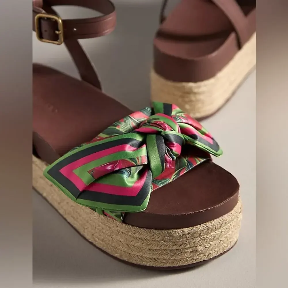 NEW Farm Rio Scarf Raffia Platform Sandals